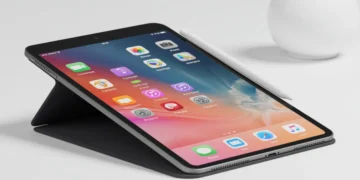 iPad Air (6ª Geração) com Apple Pencil em um cenário moderno, destacando o design elegante e a tela vibrante.