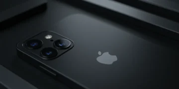 iPhone 17 Pro exibindo seu módulo de câmeras avançado em um fundo tecnológico.