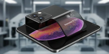Conceito do iPhone 17 Pro com tela dobrável, design futurista e módulo de câmera avançado com LiDAR.
