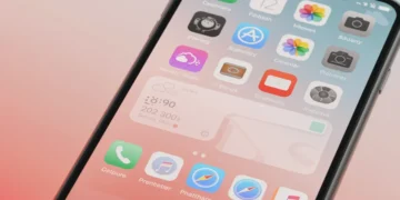Tela inicial de iPhone personalizada com widgets exclusivos e aplicativos organizados de forma estética e funcional.
